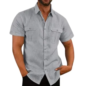 Men's Summer Short Sleeve Shirt with Folded Collar – Ethan