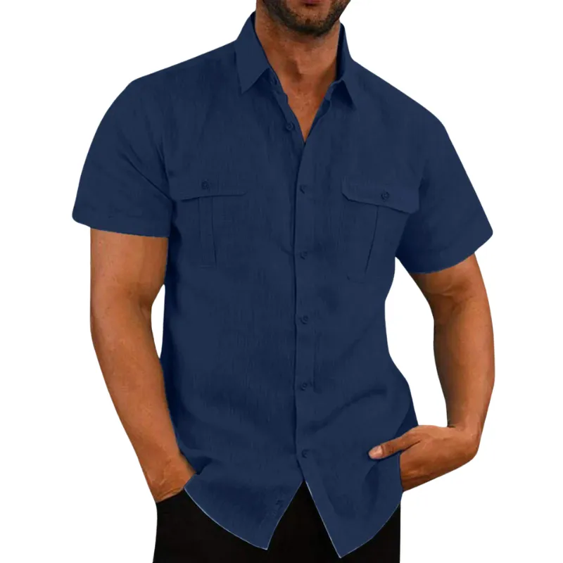 Men's Summer Short Sleeve Shirt with Folded Collar – Ethan