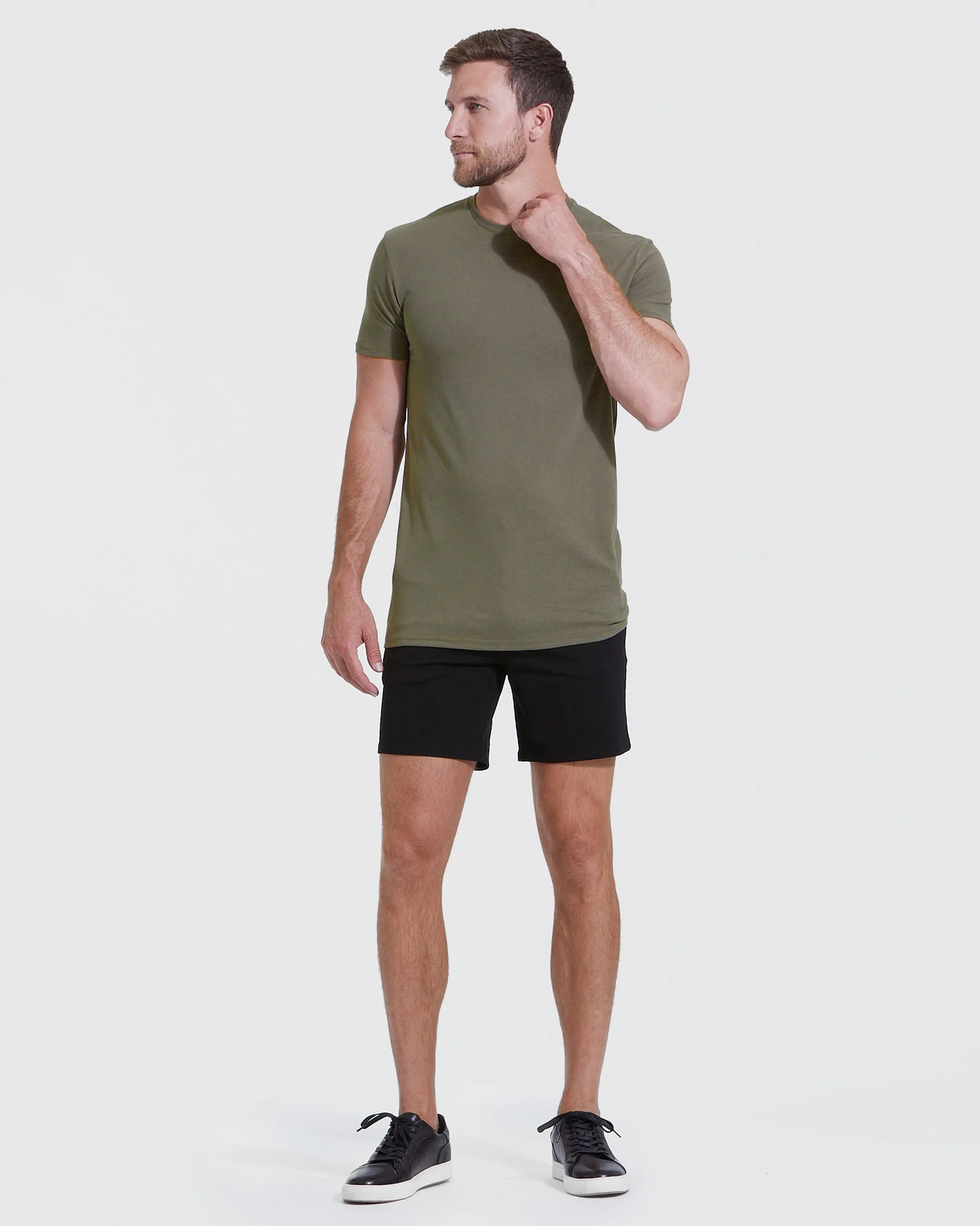 Military Green Tall Straight Hem Crew Neck T-Shirt