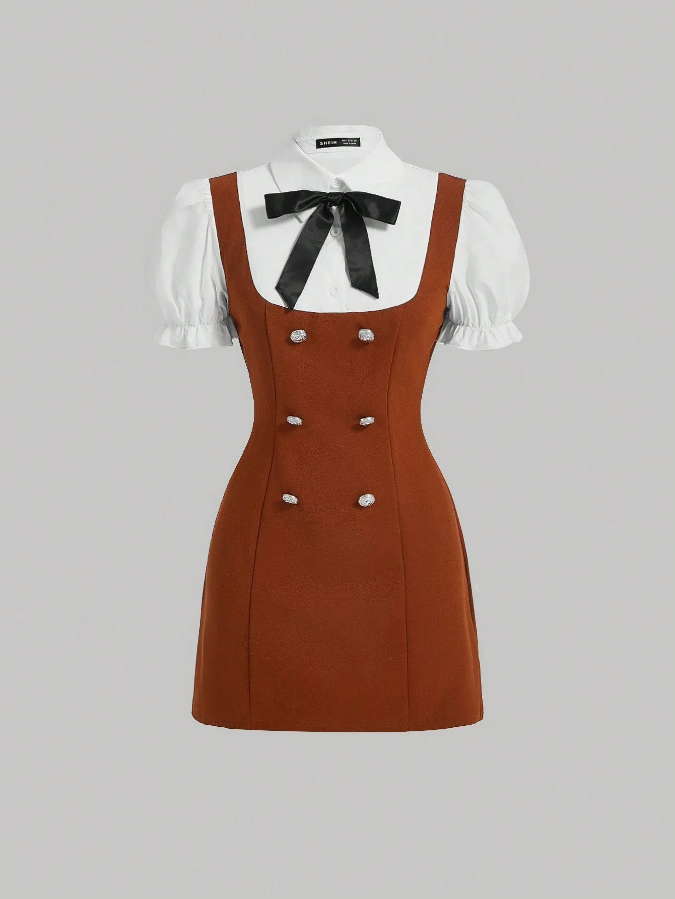 MOD Women's Double Breasted 2 In 1 Short Sleeve Dress