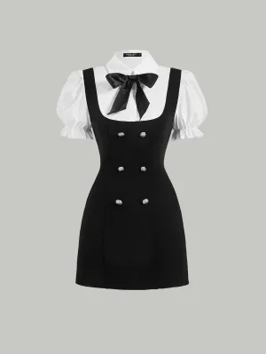 MOD Women's Double Breasted 2 In 1 Short Sleeve Dress