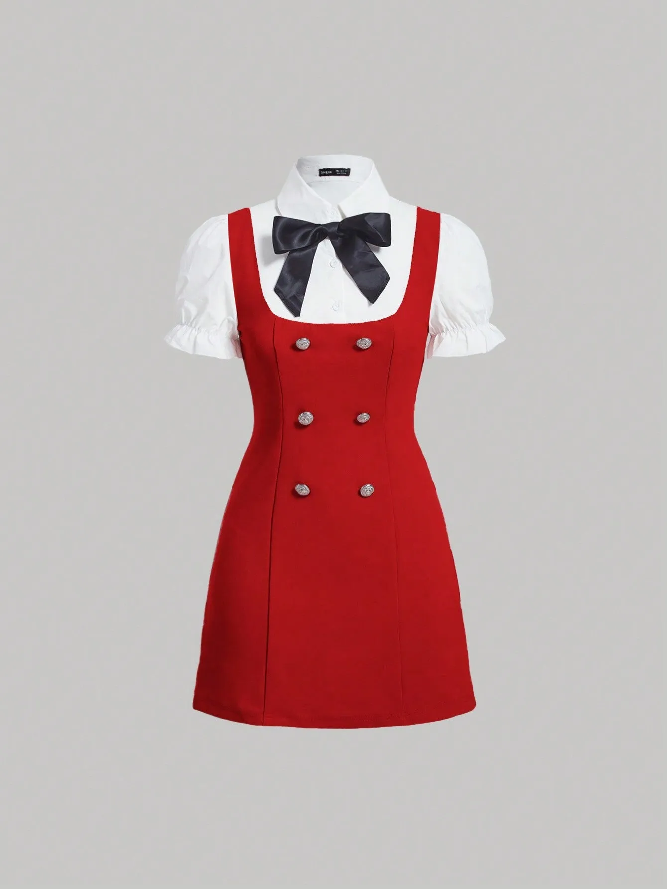 MOD Women's Double Breasted 2 In 1 Short Sleeve Dress