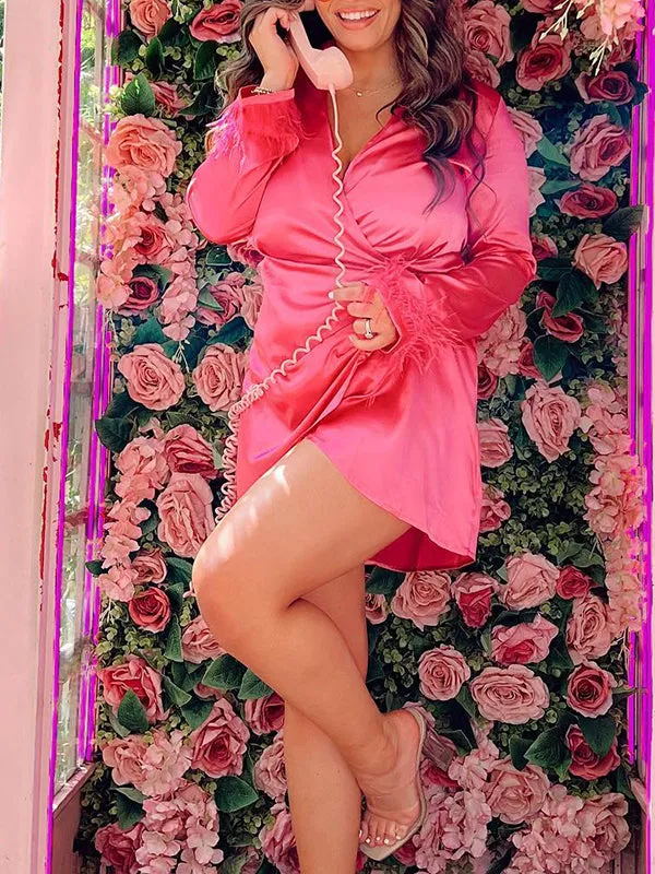 Momnfancy Rose Carmine Feather Lace Up Girl Baby Shower Elegant Maternity Mini Dress