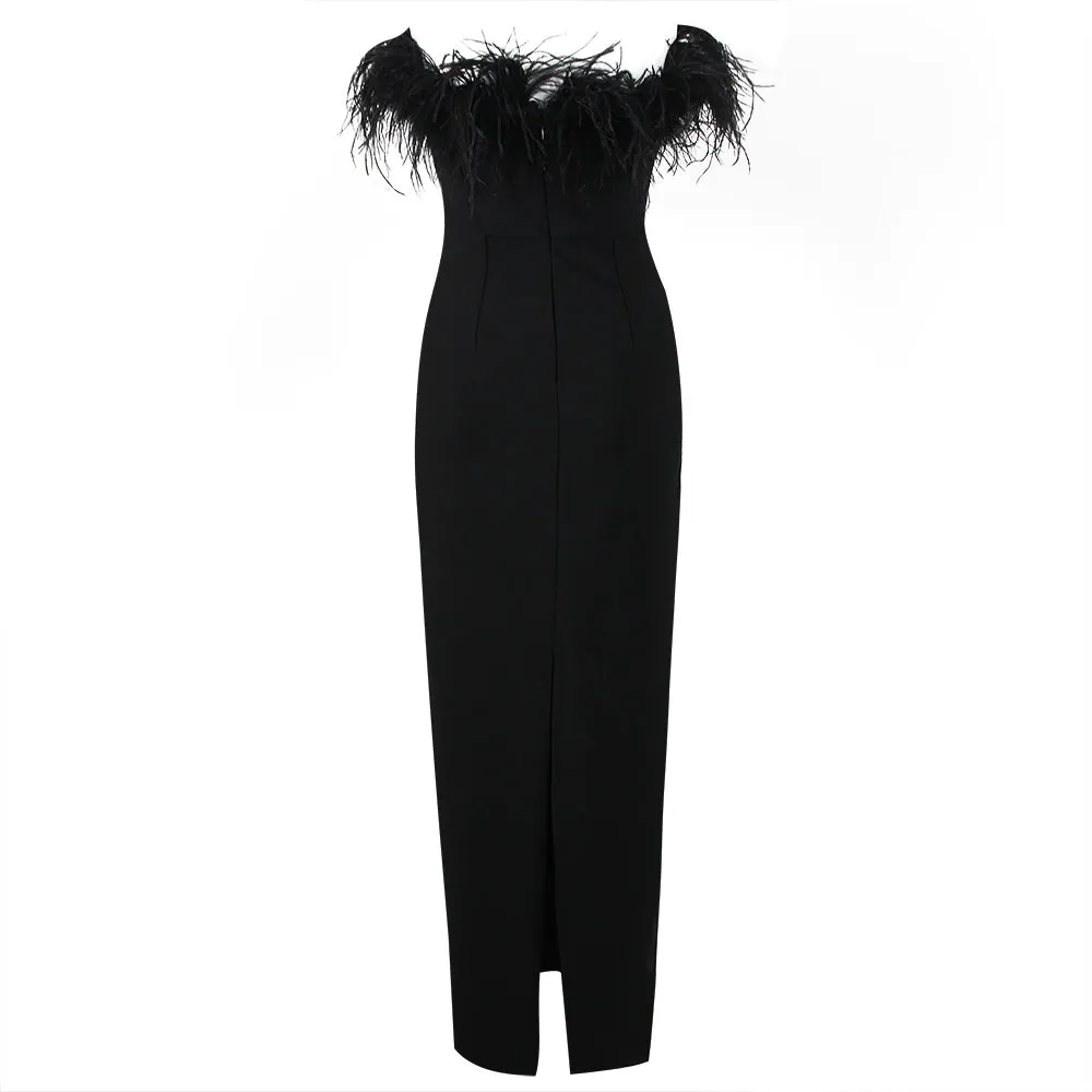 Monaco Black Feather Trim Dress