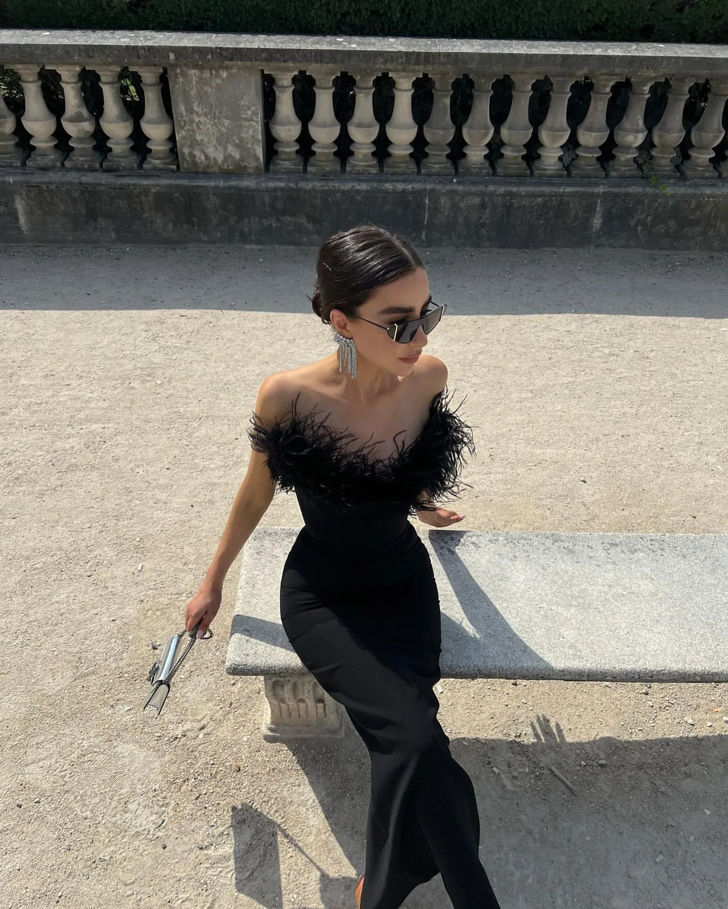 Monaco Black Feather Trim Dress