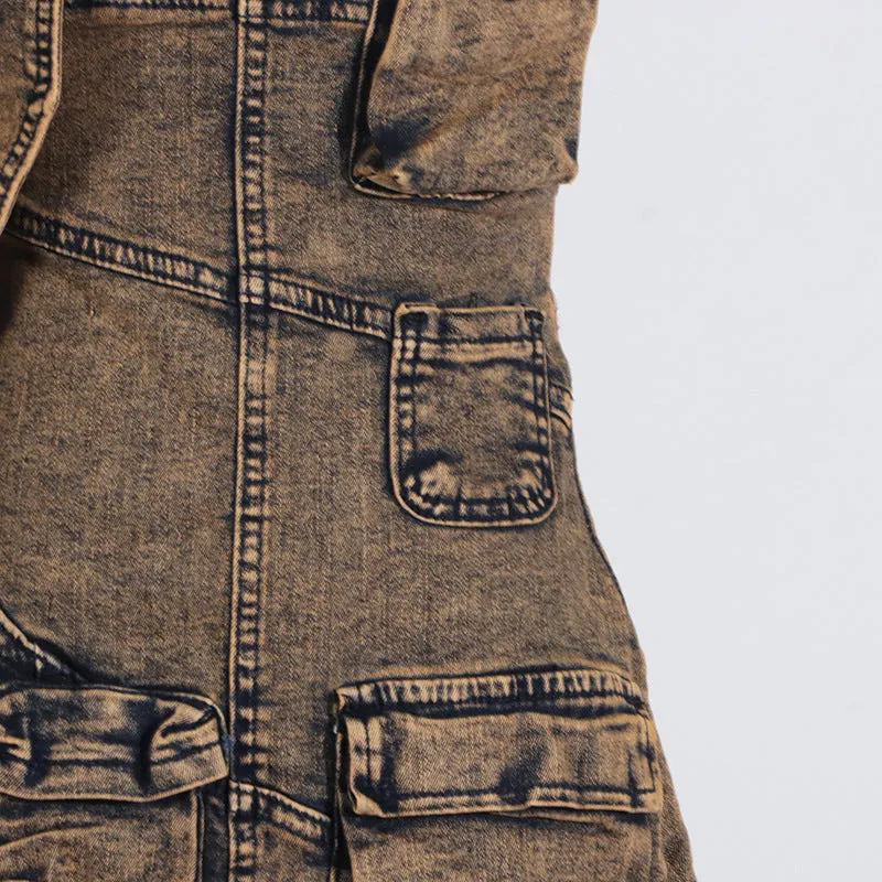 Multi-Pocket Denim Strapless Dress