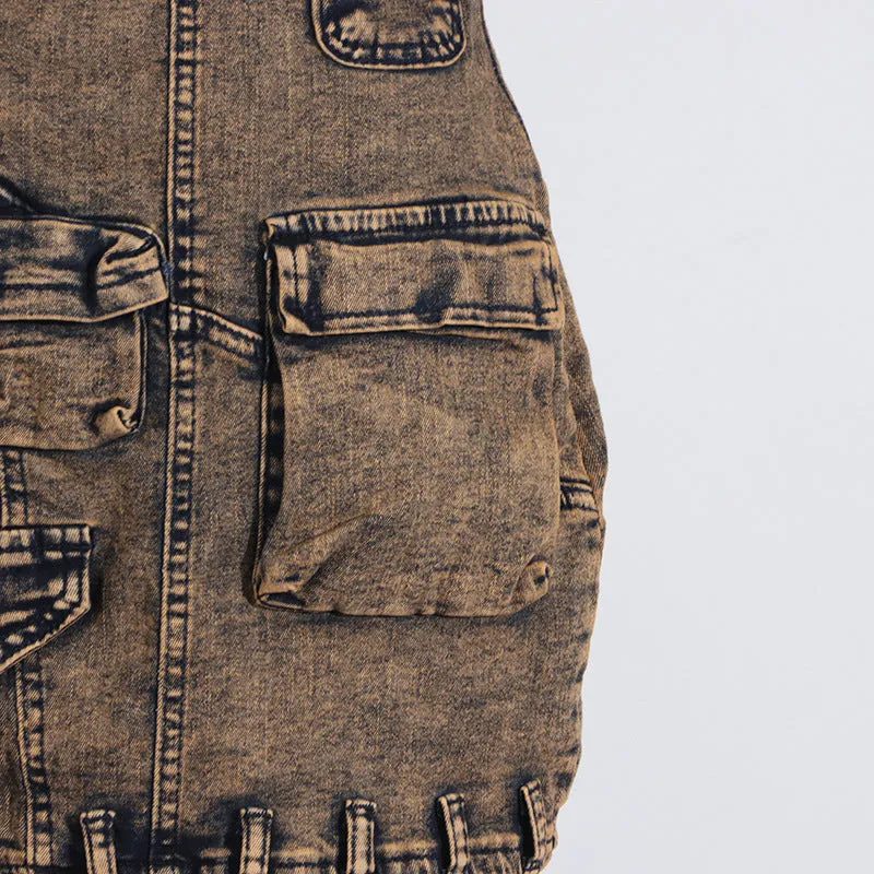 Multi-Pocket Denim Strapless Dress