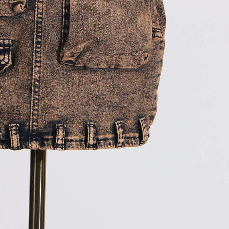 Multi-Pocket Denim Strapless Dress