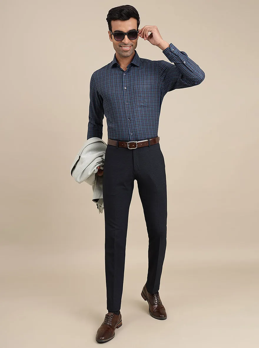 Navy Blue Checked Slim Fit Formal Shirt | Greenfibre