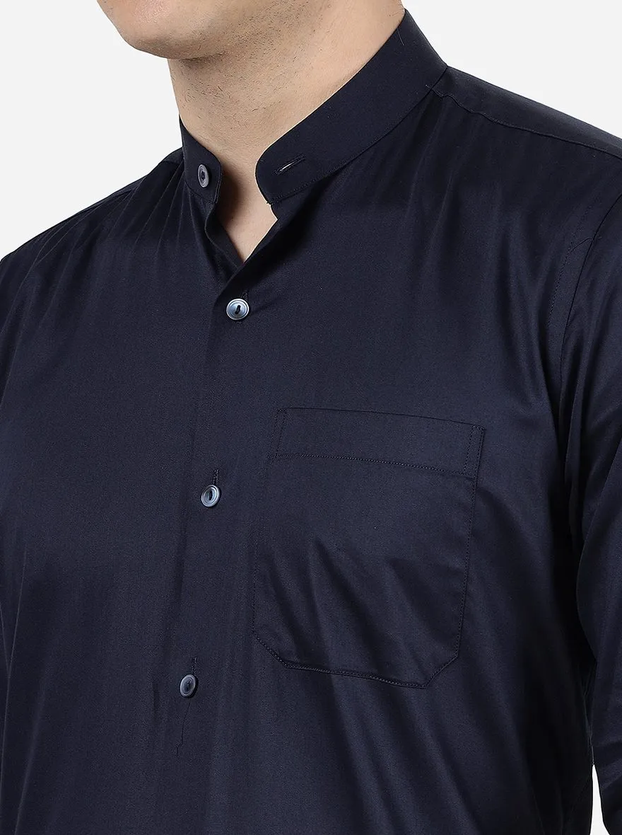 Navy Blue Solid Slim Fit Formal Shirt | Metal