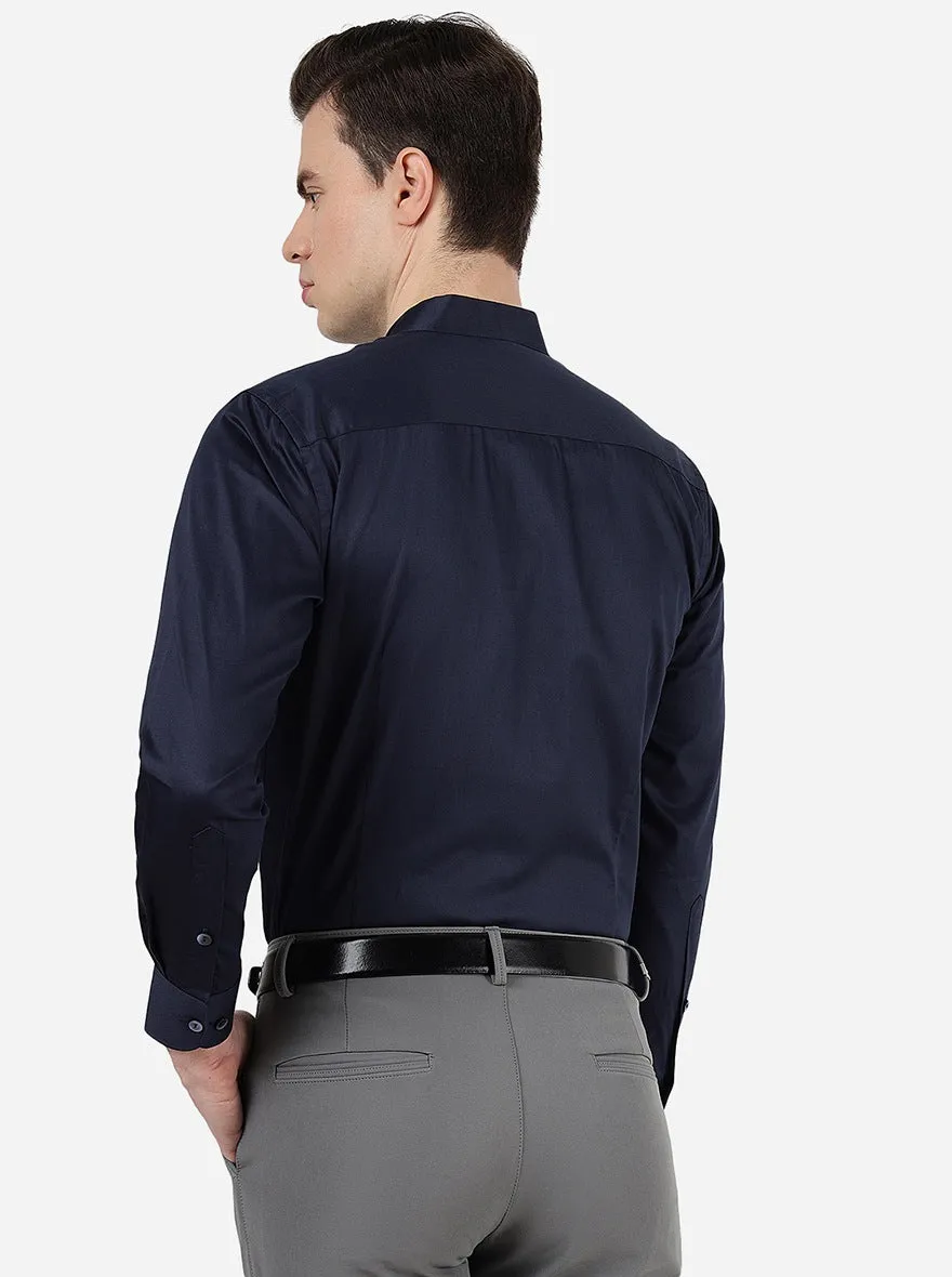 Navy Blue Solid Slim Fit Formal Shirt | Metal