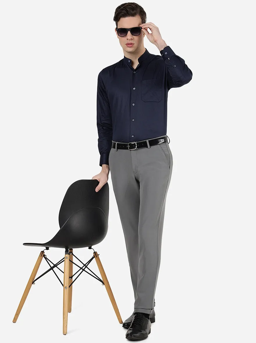 Navy Blue Solid Slim Fit Formal Shirt | Metal