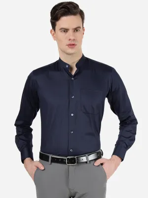 Navy Blue Solid Slim Fit Formal Shirt | Metal