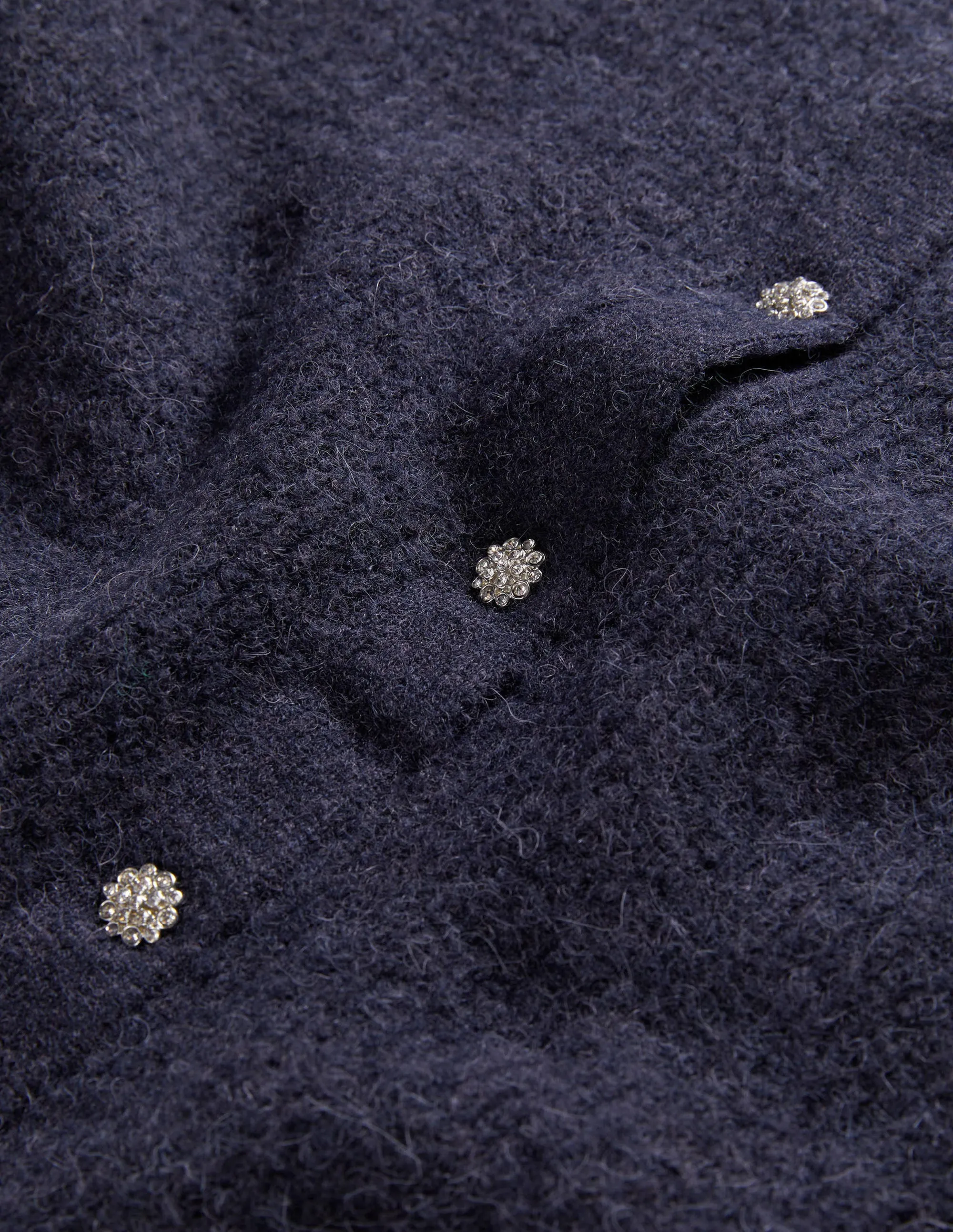 Navy Jewel Button Fluffy Cardigan-Navy