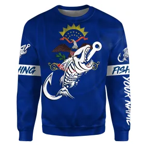 ND North Dakota Fishing Flag Fish hook skull Custom name fishing jerseys | Sweatshirt - NPQ737