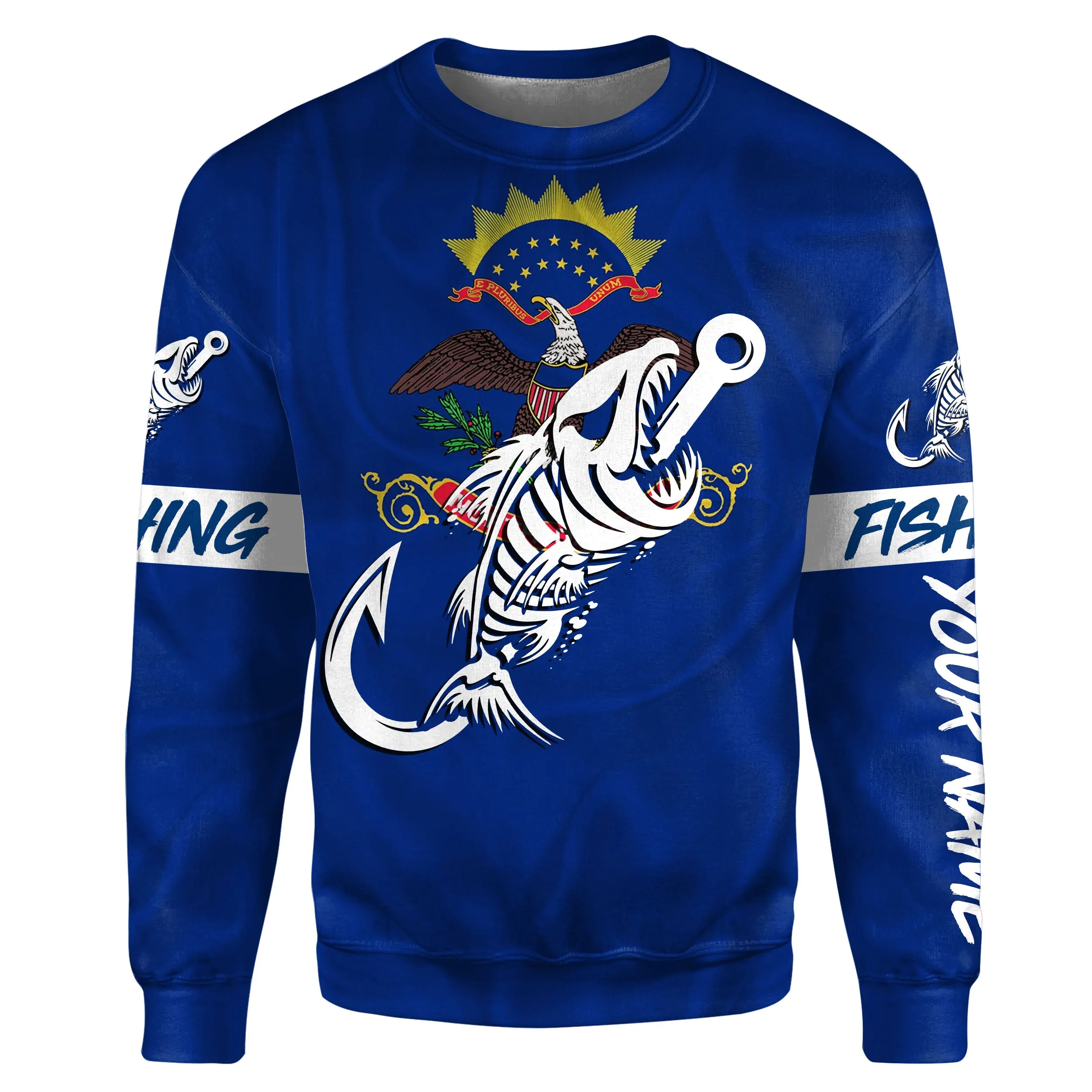 ND North Dakota Fishing Flag Fish hook skull Custom name fishing jerseys | Sweatshirt - NPQ737