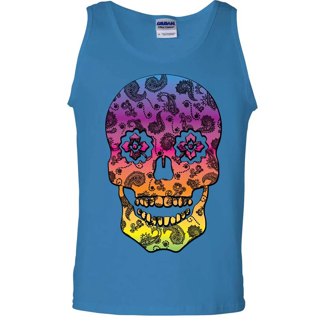 Neon Paisley Print Sugar Skull Asst Colors Tank Top