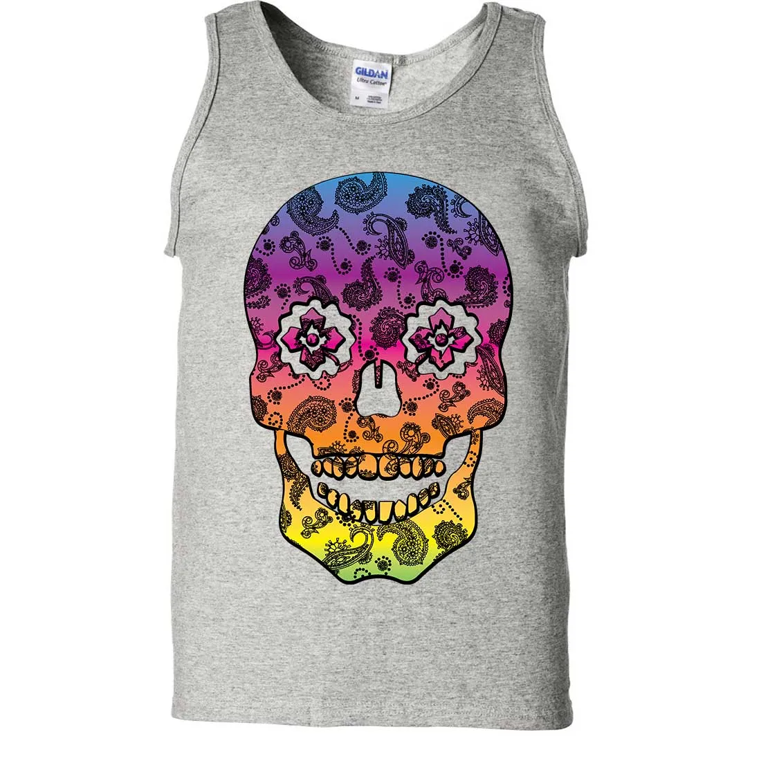 Neon Paisley Print Sugar Skull Asst Colors Tank Top