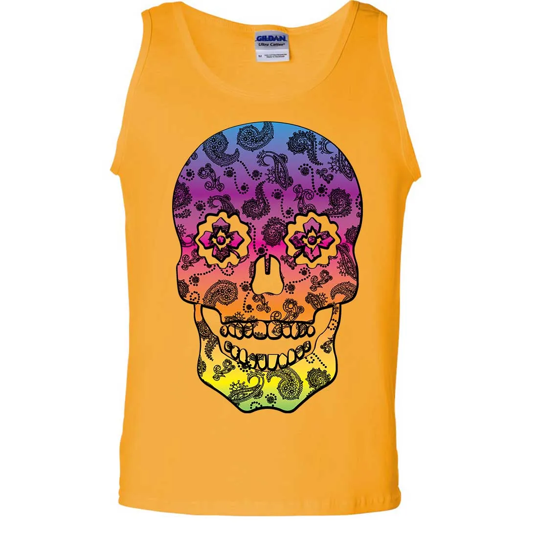 Neon Paisley Print Sugar Skull Asst Colors Tank Top