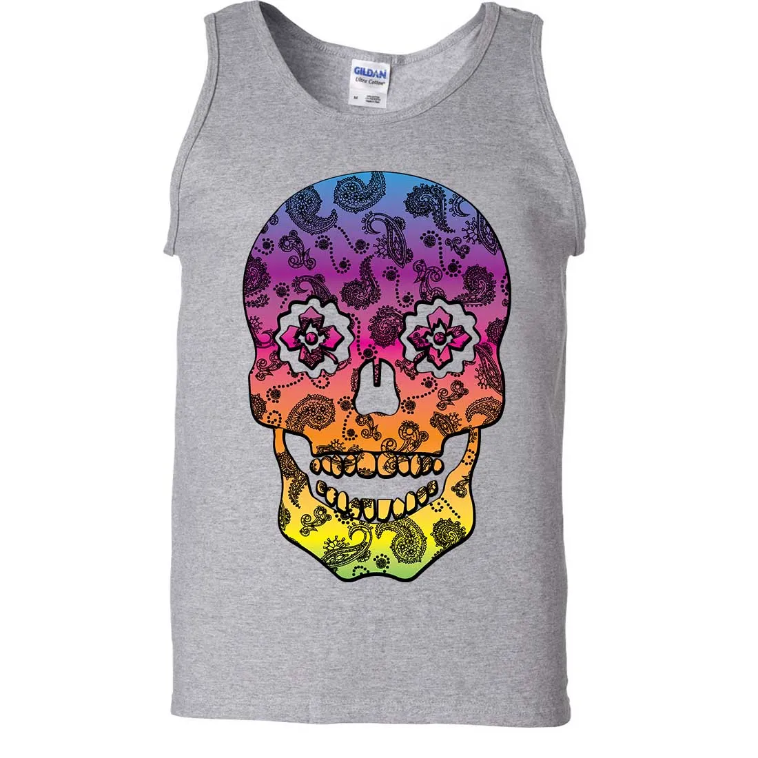 Neon Paisley Print Sugar Skull Asst Colors Tank Top