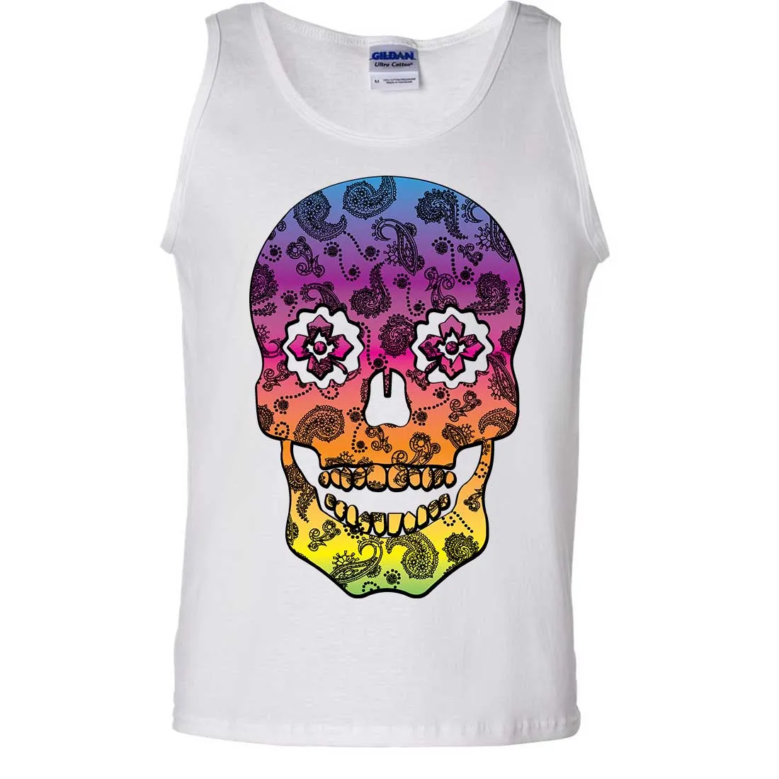 Neon Paisley Print Sugar Skull Asst Colors Tank Top