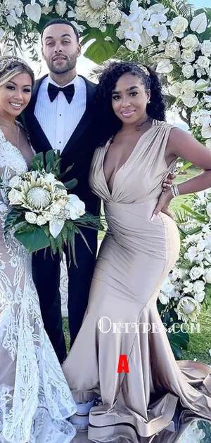 New Arrival V-neck Mermaid Simple Long Bridesmaid Dresses, BDS0146