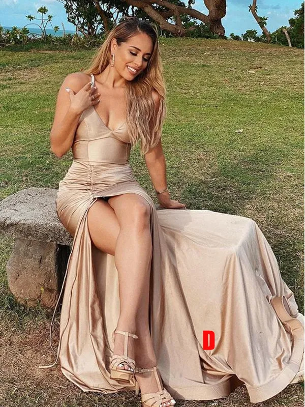 New Arrival V-neck Mermaid Simple Long Bridesmaid Dresses, BDS0146