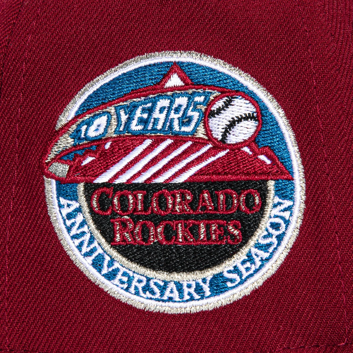 New Era 59Fifty Colorado Rockies 10th Anniversary Patch Logo Hat - Cardinal, Indigo