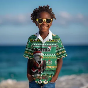 Nigeria Christmas Kid Hawaiian Shirt Eagle Santa - African Pattern LT01