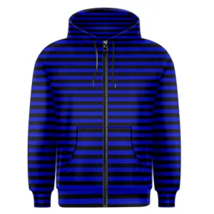 non-binary blue stripe Zipper Hoodie