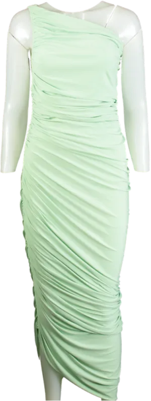 Norma Kamali Mint Green Asymmetrical Ruched Dress S/36