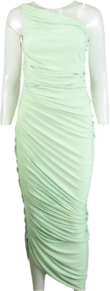 Norma Kamali Mint Green Asymmetrical Ruched Dress S/36