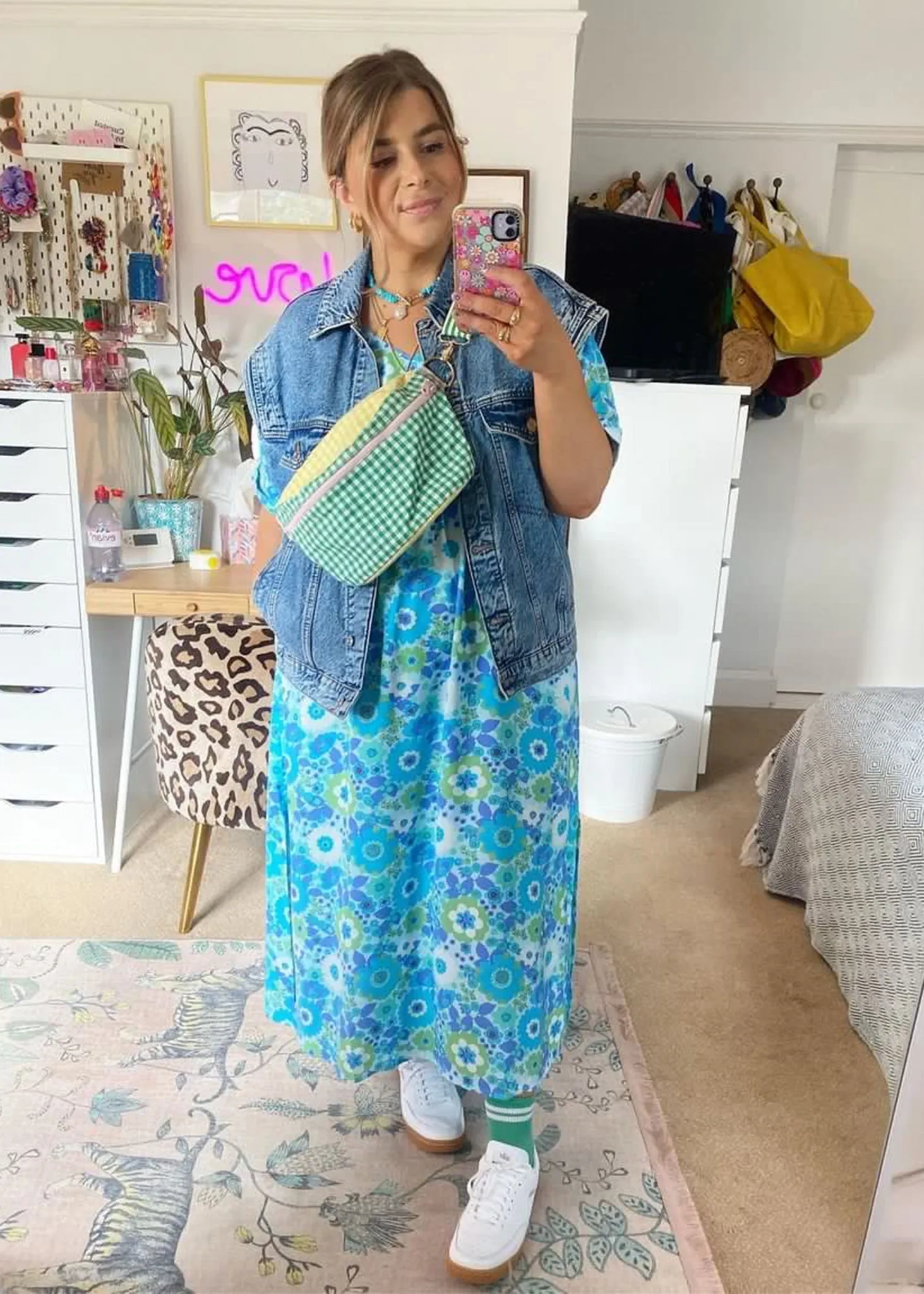 Nostalgic Flower EcoVero Short Sleeve Midi Dress (Blue)
