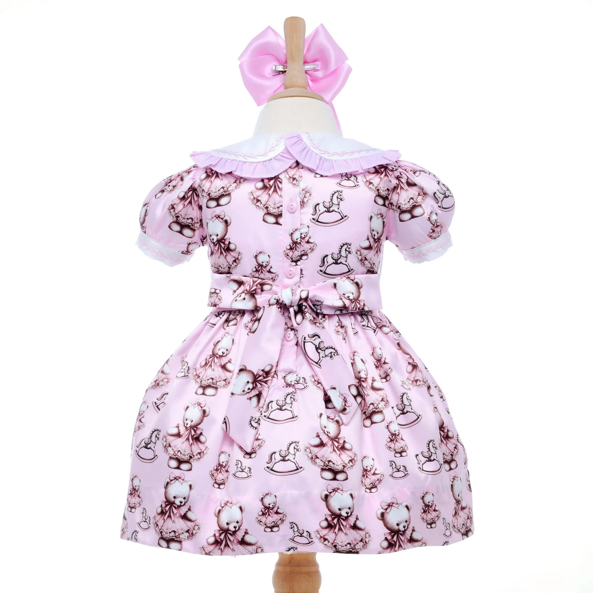Ocean Baby Dusky Pink Smocked Teddy bear Themed Dress (3M-8Yrs)