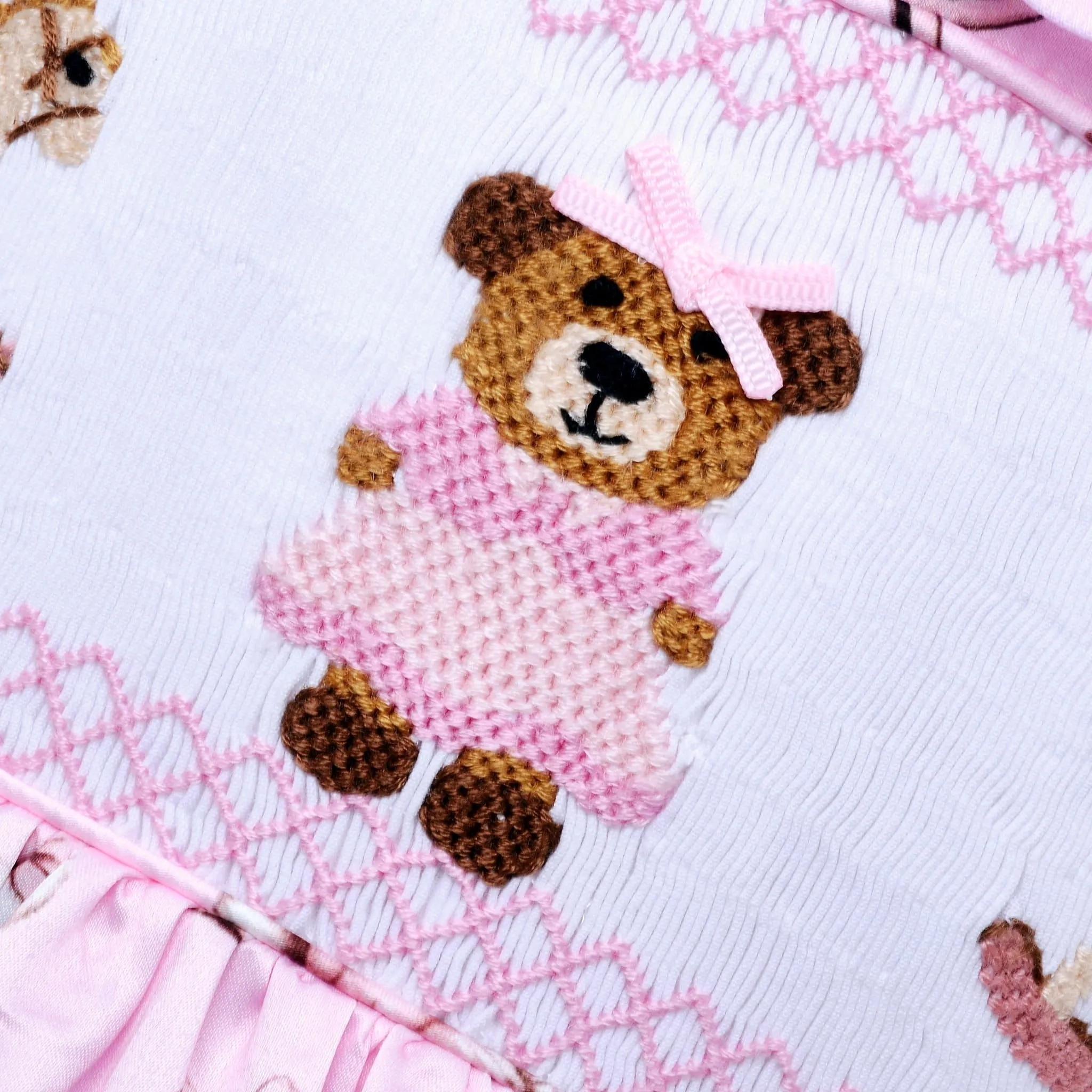 Ocean Baby Dusky Pink Smocked Teddy bear Themed Dress (3M-8Yrs)