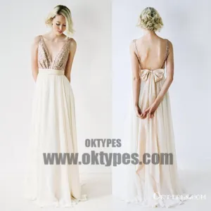 Off Shoulder Top Sequin Prom Dress V-Neck Junior Pretty Long Bridesmaid Dresses with Bow, TYP0650