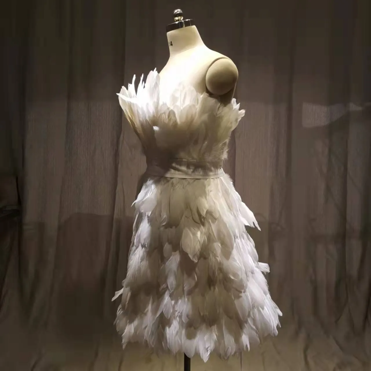 Off the Shoulder Sleeveless Feather Mini Dress
