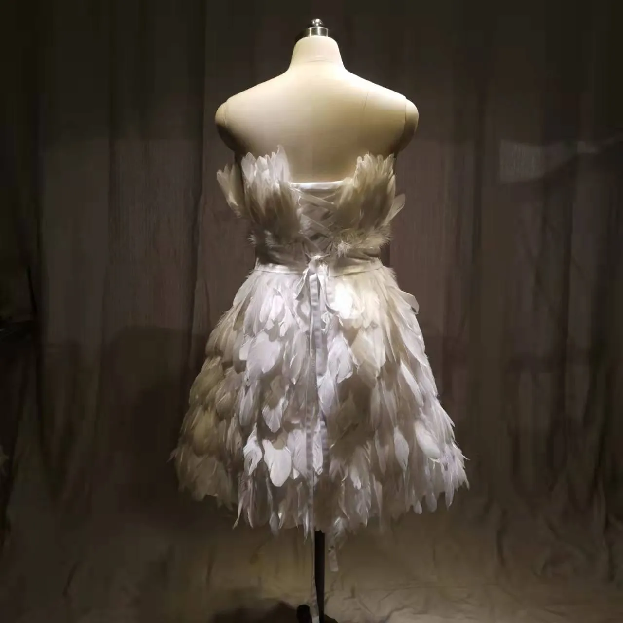 Off the Shoulder Sleeveless Feather Mini Dress