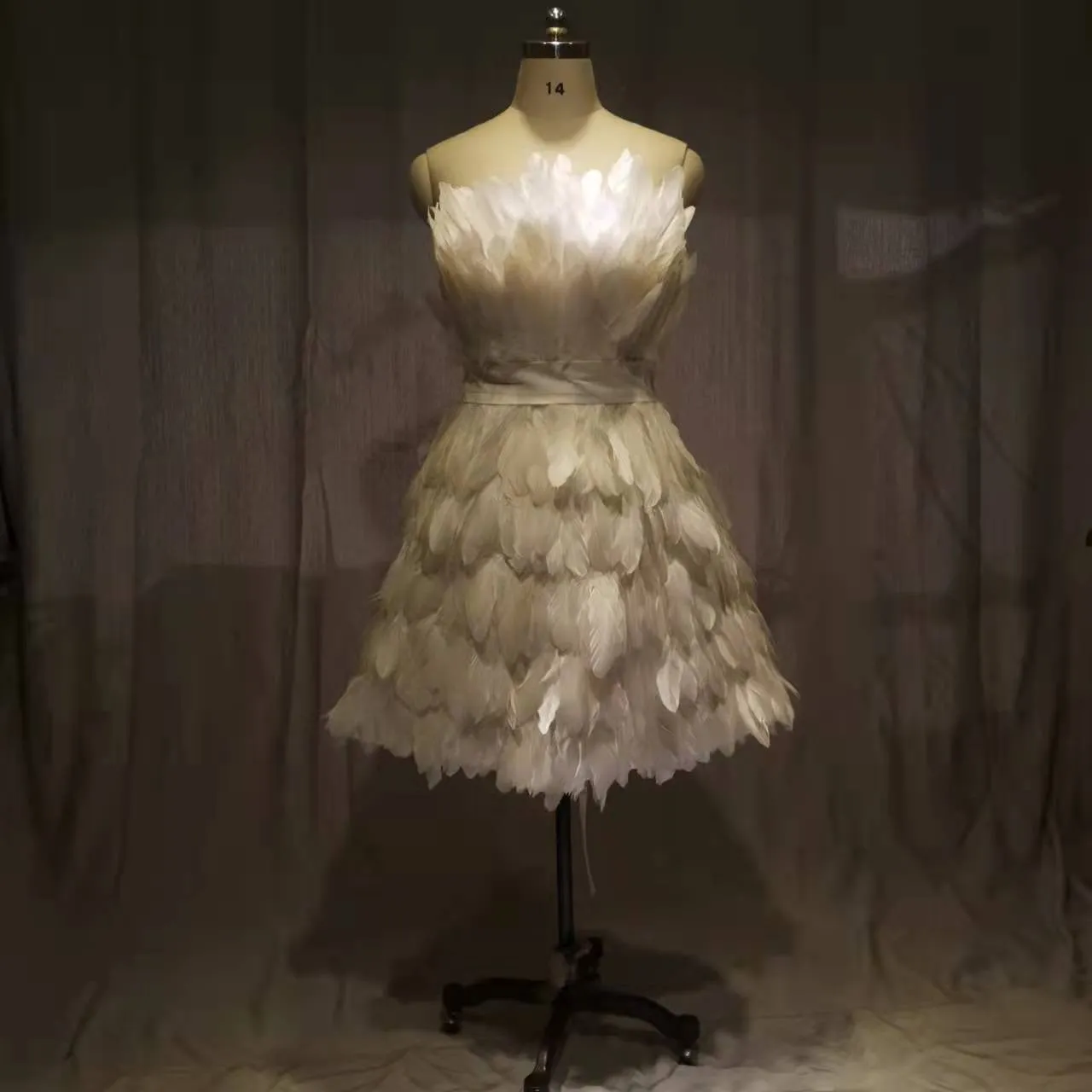 Off the Shoulder Sleeveless Feather Mini Dress