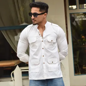 Off-White Cotton Hunting Style Shirt with Multicolor Dots