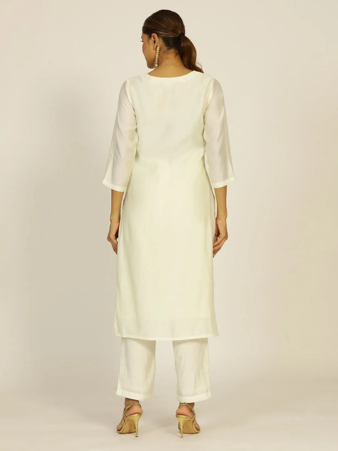 Off White Resham Embroidered Chanderi Festive Suit Set