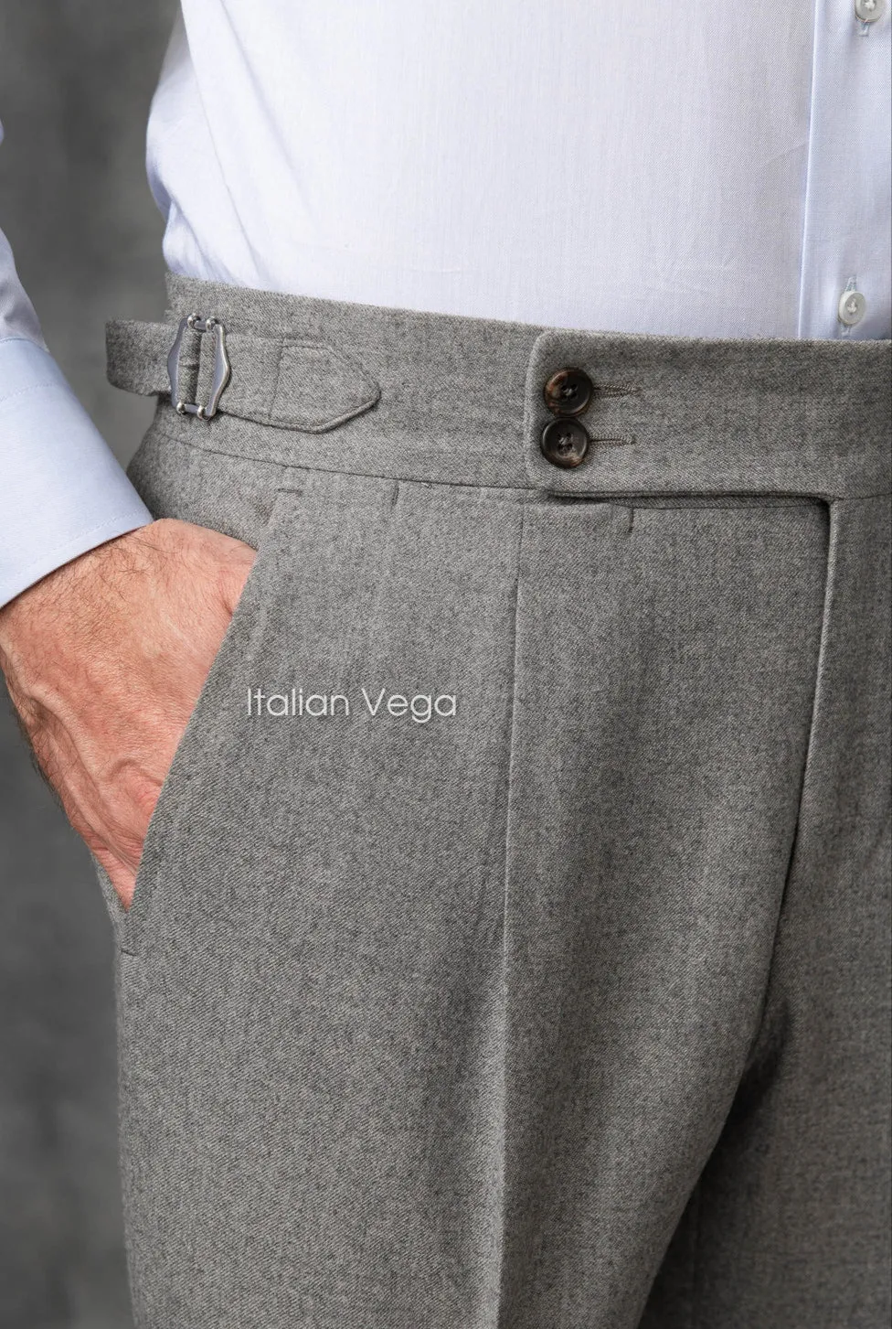 Old Money Classic Stripe Shirt with Anthracite Flannel Signature Buttoned Gurkha Pant by ITALIAN VEGA®