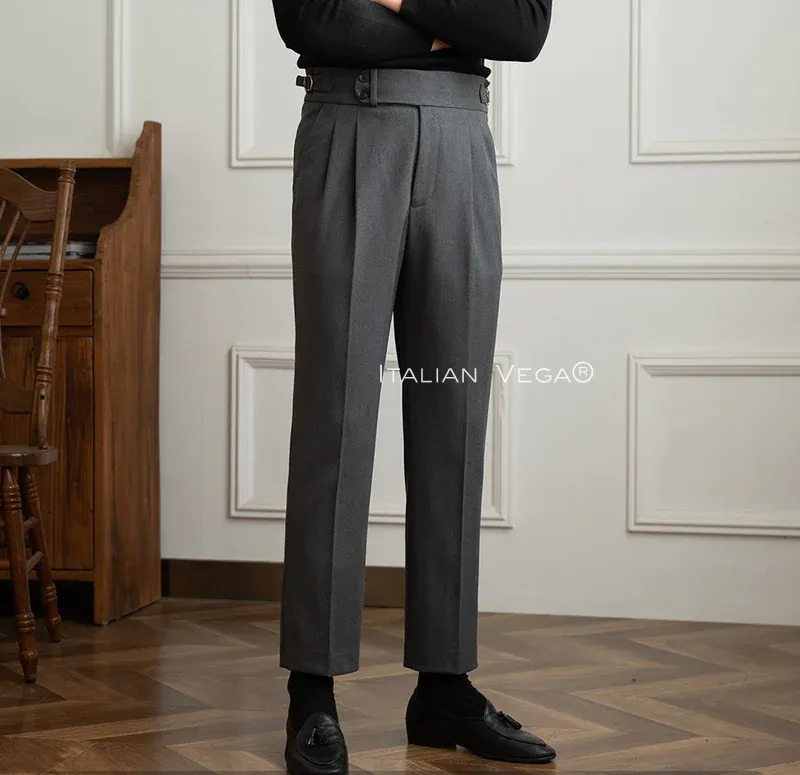 Old Money Classic Stripe Shirt with Grey Herringbone Signature Buttoned Gurkha Pant by ITALIAN VEGA®