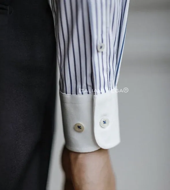 Old Money Classic Stripe Shirt with Grey Herringbone Signature Buttoned Gurkha Pant by ITALIAN VEGA®
