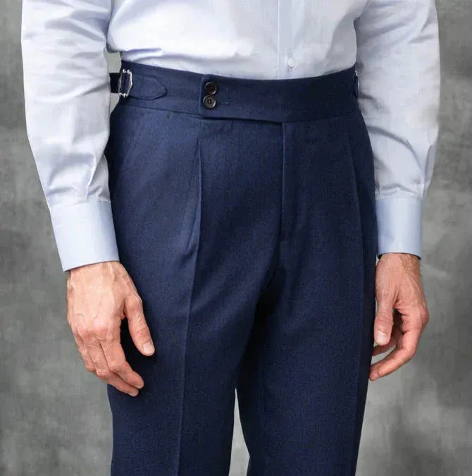 Old Money Classic Stripe Shirt with Navy Blue Signature Buttoned Gurkha Pant by ITALIAN VEGA®