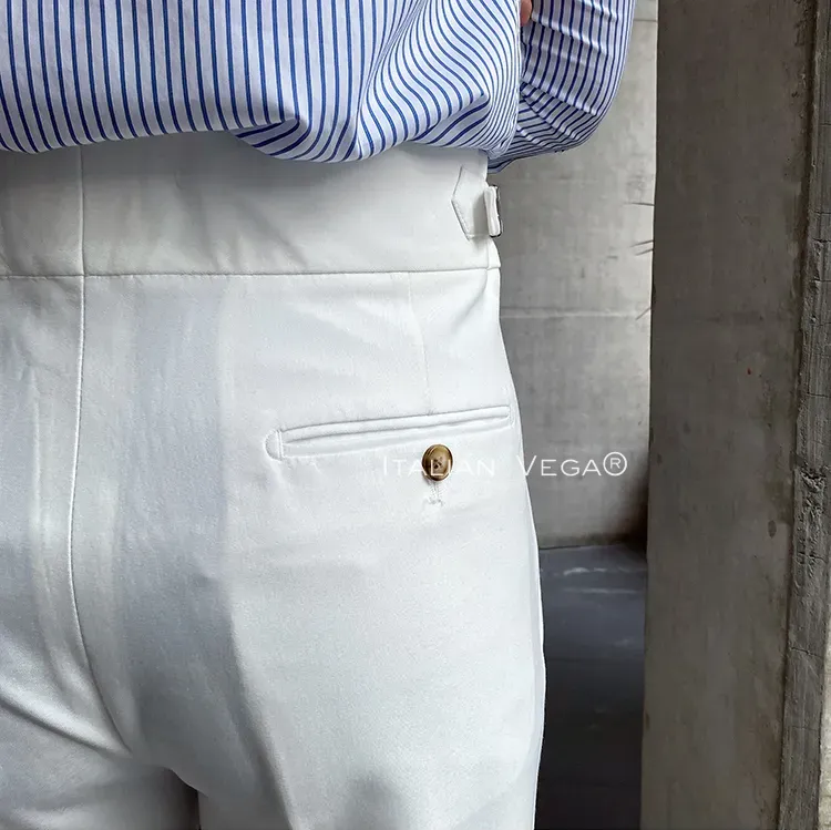 Old Money Classic Stripe Shirt with White Signature Buttoned Gurkha Pant by ITALIAN VEGA®