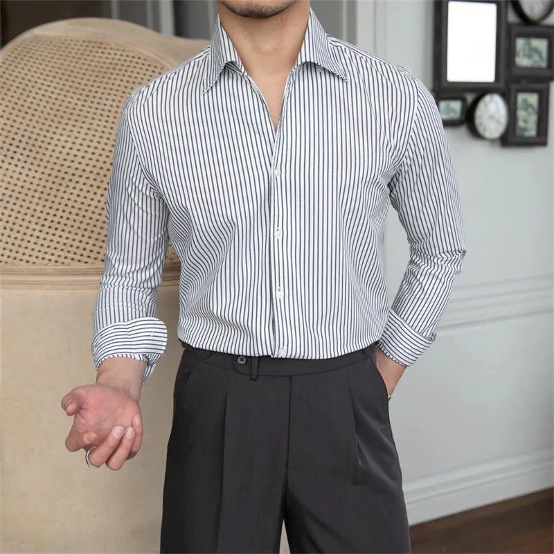 Old Money Grey Stripe Shirt with Black Signature Buttoned Gurkha Pant by ITALIAN VEGA®