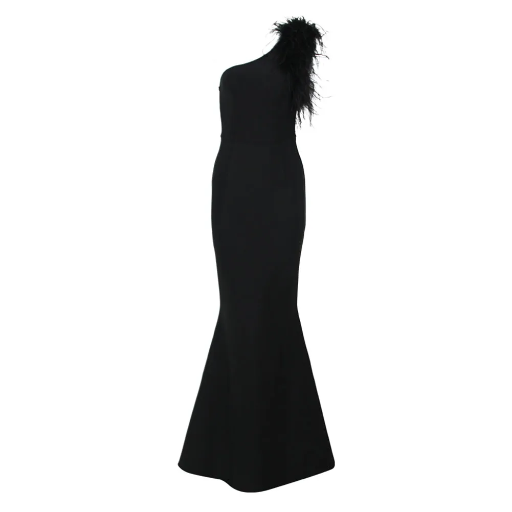 One Shoulder Sleeveless Feather Maxi Bandage Dress HL9447