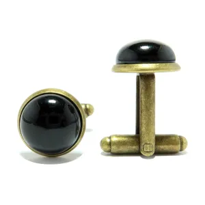 Onyx Cufflinks Black Midnight Stone Antiqued Bronze