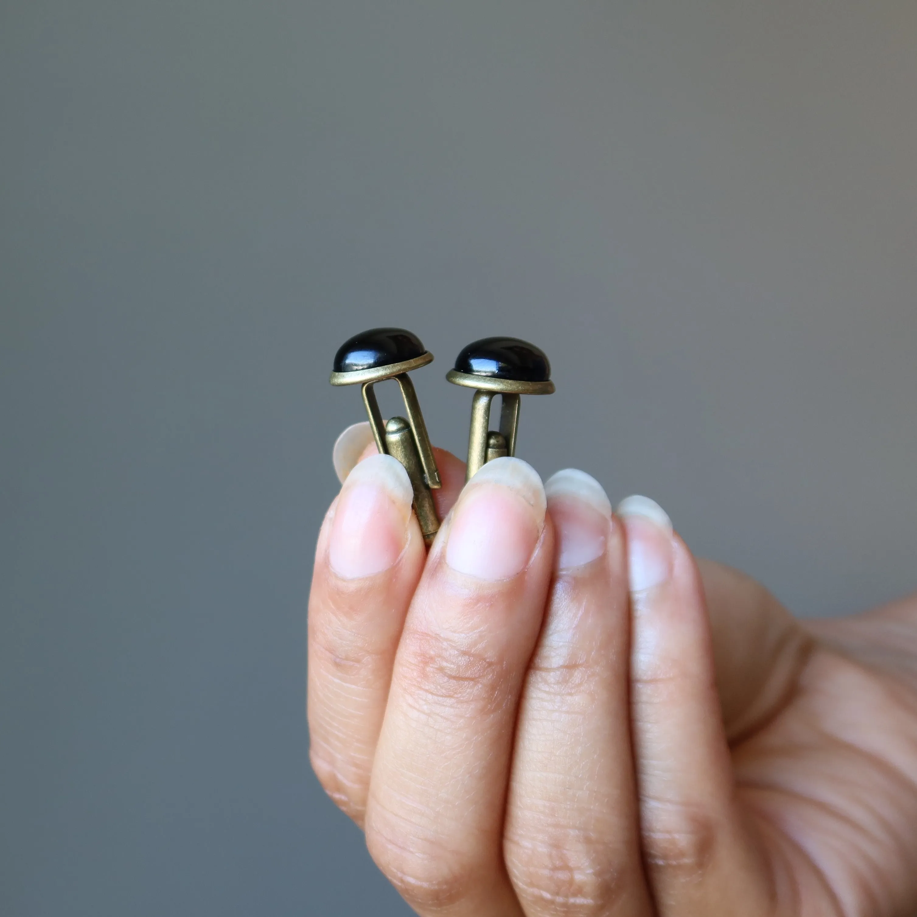 Onyx Cufflinks Black Midnight Stone Antiqued Bronze